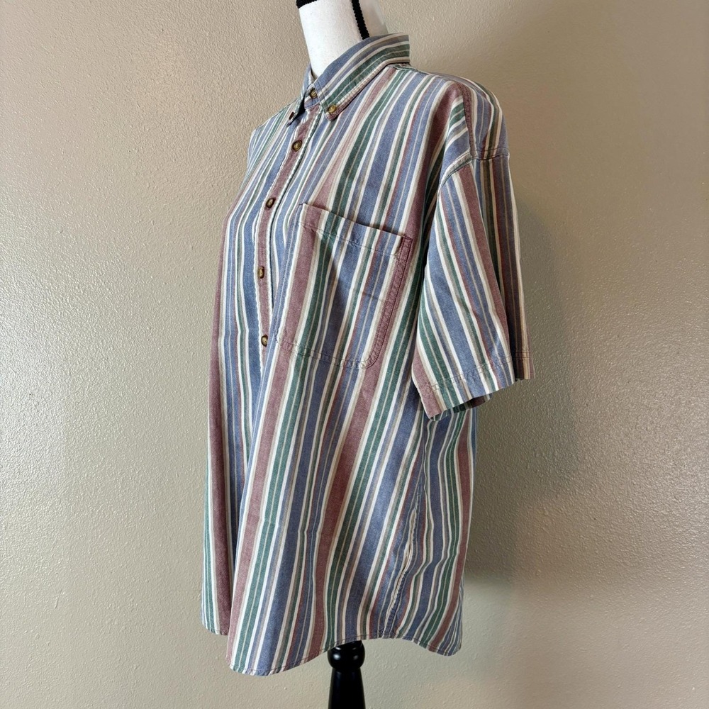 Basic Equipment Striped Button Up Short Sleeve Ca… - image 5